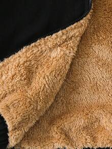 1 st. Unga pojkar, avslappnad collegestil, enfärgat svart tryckmönster, moderiktig, mångsidig, dragkedja med huva, vadderad ytterkappa, lämplig för höst/vinter - Svart - Visa 7