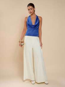 COSMINA 女式性感纯色垂坠领露背系带吊带背心，夏季 - 寶藍色 - 查看 6