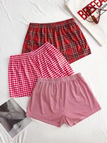 Lowkey Lull 3件套格子女士睡裤套装 - 紅色 - 查看 2