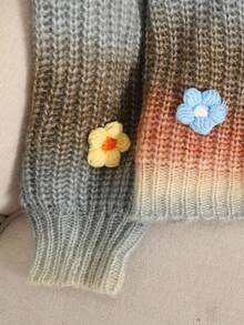 SHEIN 女童彩色撞色花卉 3D 装饰宽松圆领渐变色套头毛衣 女童毛衣 女童花朵毛衣 可爱青少年毛衣 女童花朵毛衣 秋冬款 - 彩色 - 查看 6