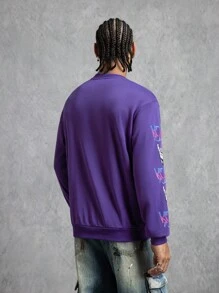 GODZILLAxKONG X SHEIN Áo nỉ cổ tròn in họa tiết Gorilla thường ngày dành cho nam - Màu tím - Xem 2