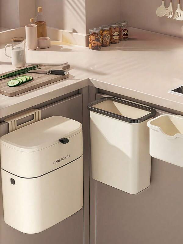 SHEIN 1pc Slimline Wall Mounted Trash Can - High-Capacity, Aesthetically Design With Lid - Space-Saving Garbage Can For Home Use - Perfect For Living Room, Toilet, And Kitchen