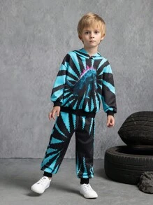 GODZILLAxKONG X SHEIN 男童两件套连帽长袖运动衫和裤子针织运动服套装 - 薄荷綠 - 查看 3