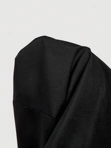 SHEIN MOD 大码优雅喇叭下摆开衩荷叶袖连衣裙，派对礼服，春秋季通勤长裙，简约宫廷风，休闲度假，日常穿着，婚礼宾客礼服 - 黑色 - 查看 5