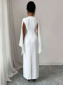 Elenzga Đầm suông cổ vuông thanh lịch cho nữ, tay áo đính ngọc trai, thích hợp cho đám cưới, tiệc tùng, lễ hội âm nhạc, mùa xuân và mùa thu - trắng - Xem 2