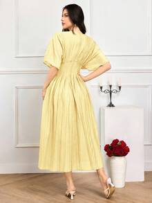 Modelyn Women's Elegant Ruched Waist Dress - Mustard Yellow - View 7