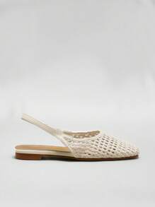 SHUZIA Ladies Crochet Raffia Slingback Mules For Christmas - Beige - View 4