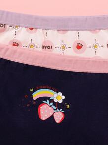 5pcs/Pack Girls' Cute Strawberry Soft Cotton Breathable Briefs, Non-Binding Waist Children Underwear - Multicolor - View 5