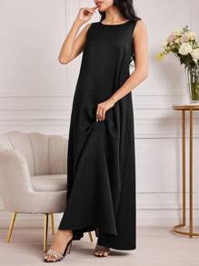 Al Najma Của phụ nữ Màu thuần Viền lấp lánh Phong cách Đầm - màu đen - Xem 7