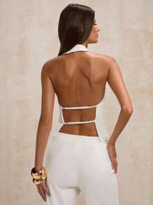 SHEIN BAE 女士纯色露背性感修身吊带背心上衣 - 白色 - 查看 2