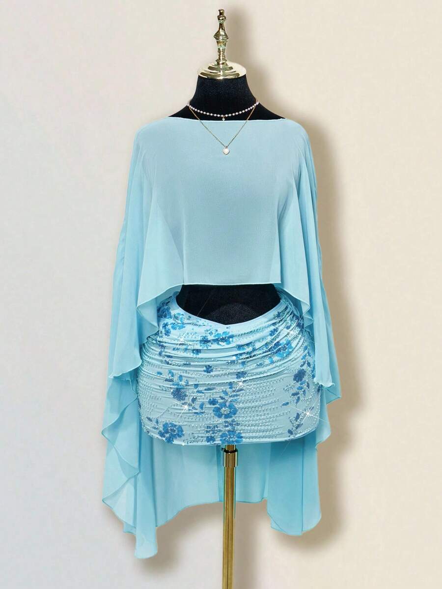 SHEIN ICON Women's Blue Loose Vacation Casual Shawl Top With Multi-Wear Style, Asymmetric Neckline, Open Back, And Tie Strap - Blue - View 1