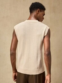 AKNOTIC Business Casual Áo vest dệt kim họa tiết xích thường ngày cho nam, mùa thu - Màu be - Xem 7