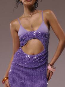 MUSERA Double Layer Sequin Cut Out Fitted Maxi Dress Purple Summer 70's Club Night Party Disco Draped Front Beaded Strapless Wedding Guest Long Dress - Purple - View 2