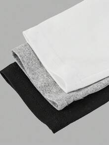 SHEIN Girlism 3件套少女休闲修身短款喇叭袖简约V领长袖T恤，黑/灰/白秋冬3件装上衣 - 彩色 - 查看 4