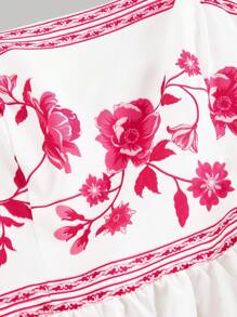 SHEIN MOD Vestido midi de satén con pliegues y estampado floral elegante para mujer - Rosa Fucsia - Ver 3