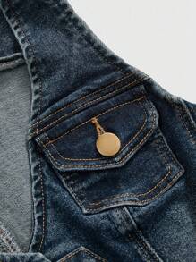 ROMWE Hippie 女士 Y2K 复古牛仔夹克，春秋 - 藍色 - 查看 4