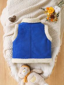 年轻女孩冬季仿皮羊毛机车背心夹克 - 寶藍色 - 查看 2