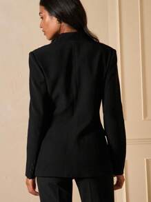 Lilora Women's Casual Commuting Lapel Blazer Black Blazer For Women Black Blazer With Embellishments Embellished Blazer Black Embellished Blazer Beaded Blazer In Fall/Winter