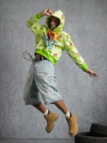 GODZILLAxKONG X SHEIN Men's Letter & Cartoon Graphic Pullover Hoodie Sweatshirt