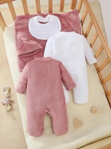 新生女婴礼品套装、长袖连脚裤、毛毯、围兜、帽子、可爱柔软家居服 - 彩色 - 查看 2