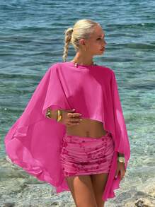 Sweetina Women's Loose Vacation Casual Shawl Blouse, Multi-Way Wear Plunging Neck Backless Halter Top - Hot Pink - View 8