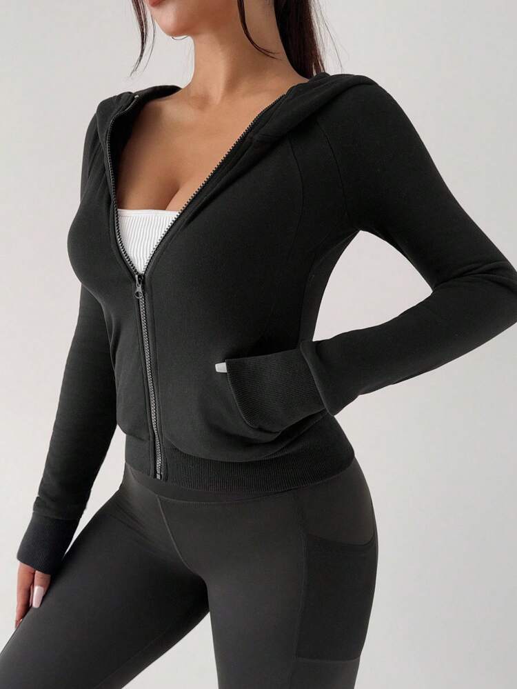 Women's Solid Color Fitted Waist Sports Jacket, Autumn