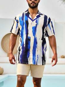 Palasendo Ensemble chemise et short de plage pour homme avec imprimé bicolore - Nude - Voir 6