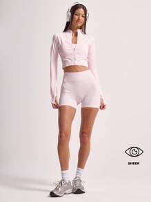 Musera Sport Ribbed Waist Seamless Cycle Shorts Workout Summer Holiday Biker Shorts Gym Fitness Yoga Pilates Fall Daily Casual - Pink - View 1