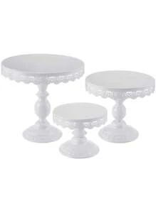 1 pieza Soporte de pastel con decoración de encaje blanco, Juego de soportes de pastel de metal, para exhibir bandejas de postres y cupcakes, adecuado para cumpleaños, fiestas, bodas, celebraciones - Multicolor - Ver 1