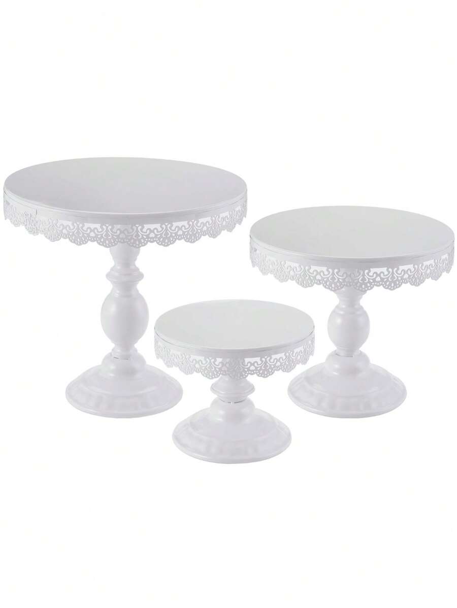 1 pieza Soporte de pastel con decoración de encaje blanco, Juego de soportes de pastel de metal, para exhibir bandejas de postres y cupcakes, adecuado para cumpleaños, fiestas, bodas, celebraciones - Multicolor - Ver 1