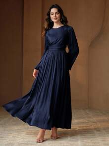 Anewsta Women's Long Sleeve Dress, Elegant & Versatile For Commuting, Spring & Autumn - Dusty Blue - View 5