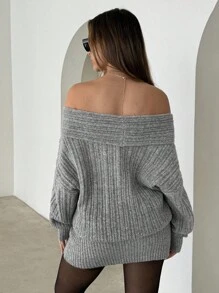 Aloruh Women's Sexy & Elegant Off Shoulder Long Sleeve Mini Dress ,Off The Shoulder Dress ,Off Shoulder Sweater Dress,Fall Dresses For Women, - Grey - View 3