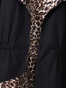 Teen Girl Reversible Leopard Print Hooded Casual Jacket Fall Winter - Black - View 5