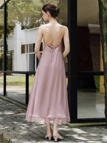 Chiquease Women's Sleeveless Lace Patchwork Decorated Mini Dress - Pink - View 2