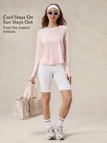 OutZeal 女士户外粉色T恤运动上衣，长袖，防紫外线，凉爽触感，交叉褶裥设计，带拇指孔