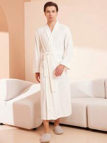 SHEIN 1 Áo choàng tắm đôi màu trắng mới dành cho nam và nữ. Chất liệu áo choàng tắm dài tay, khăn tắm dài, thấm hút tốt, nhanh khô, thoáng khí, mềm mại và tinh tế cho da. Có thể mặc được cả bốn mùa, thích hợp sử dụng ở nhà hoặc trong các kỳ nghỉ. Áo choàng tắm đôi. - trắng - Xem 8