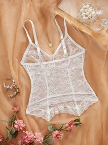 SHEIN 1pc Women's Solid Color Lace Sexy Sheer Bra, Going Out