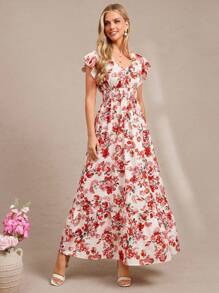 Amorya Robe à imprimé floral orange inspirée de la dopamine, style vacances pour l'été - Multicolore - Voir 5