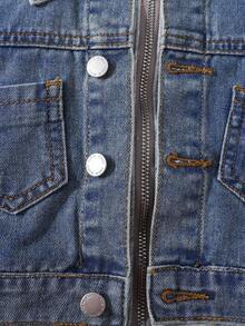 SHEIN 男婴冬季时尚休闲柔软可爱拼接针织连帽多口袋宽松牛仔外套，休闲百搭，适合秋冬季日常穿着和街头服饰，也适合宝宝万圣节和圣诞节穿着。 - 中等水洗藍 - 查看 3