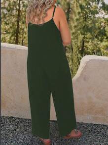 SHEIN Tall 大码女式夏季休闲无袖可调节细肩带阔腿波西米亚风连体裤