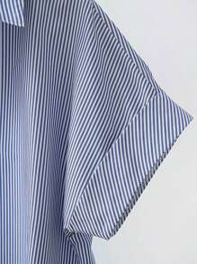 Franclia Fashionable High-End French Design Loose Batwing Sleeve Striped Collar Women Shirt Clothes For University Blue And White Striped Shirt Loose Shirt Blue Striped Shirt Baggy Shirt Oversized Shirt - Blue and White - View 8