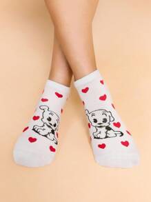 Betty Boop x SHEIN 5 Pairs Soft & Breathable Moisture-Wicking Casual Women Ankle Socks With Heart & Dog Fashionable And Cute Colorful Short Socks Reinforced Toe & Heel For Durabiliy Sumner All-Match,Gift Ideas,Party,Holiday,Valentine's Day - Multicolor - View 8