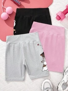 SHEIN 3pcs Tween Girl Casual Minimalist Mid-Length Leggings, Suitable For Spring & Summer, School, Campus, College - Multicolor - View 2