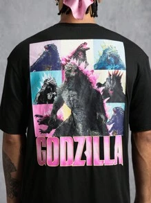 GODZILLAxKONG X SHEIN 男式字母与怪物图案短袖 T 恤 - 黑色 - 查看 4