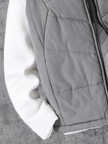 SHEIN Tween Boys' Casual Everyday Versatile Comfortable Padded Sleeveless Zip-Up Vest Jacket,In Fall/Winter - Grey - View 7