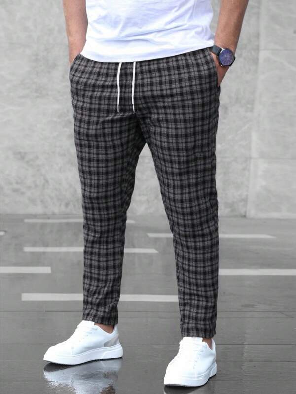 Manfinity Homme 男士休闲格子抽绳腰裤，秋季