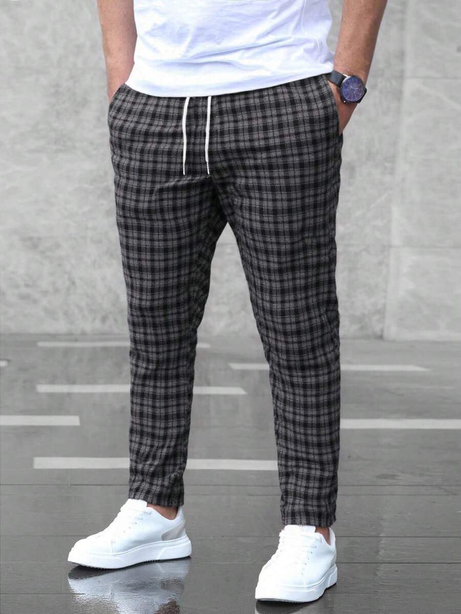 Manfinity Homme Pantalones casuales de hombre con cintura con cordón a cuadros, otoño - Multicolor - Ver 1