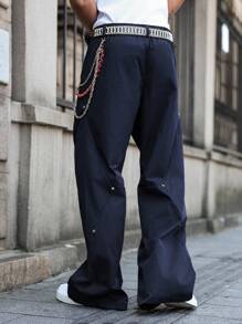 PAVTROS 男士休闲宽松斜口袋阔腿裤，秋季 - 藏蓝色 - 查看 2