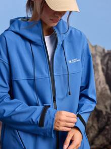 In My Nature 女式字母印花长袖拉链连帽户外雨衣夹克 - 藍色 - 查看 6