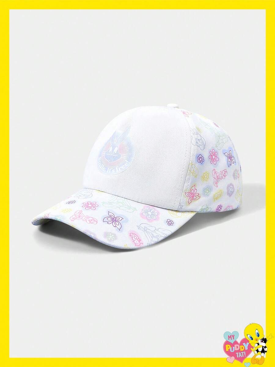 LOONEY TUNES X SHEIN Cartoon Pattern White Fashion Baseball Cap - White - View 1